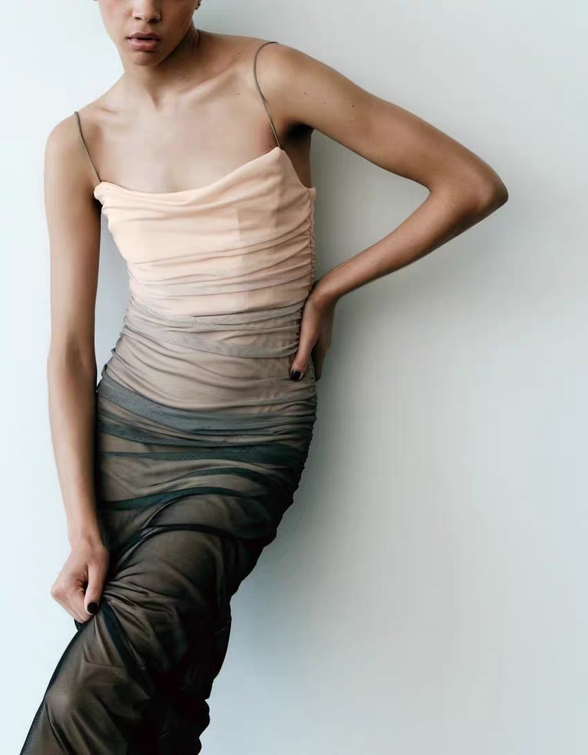 Black ruched bodycon dress for women