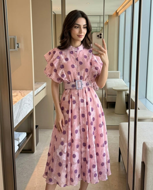 Veronica Polka Belted Midi Dress