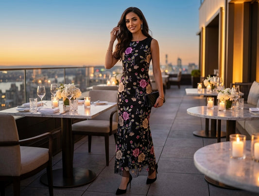 Noir Embroidered Midi Dress