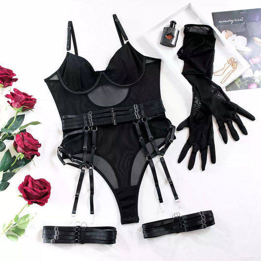 Mia Bodysuit With Thigh Cuffs And Gloves