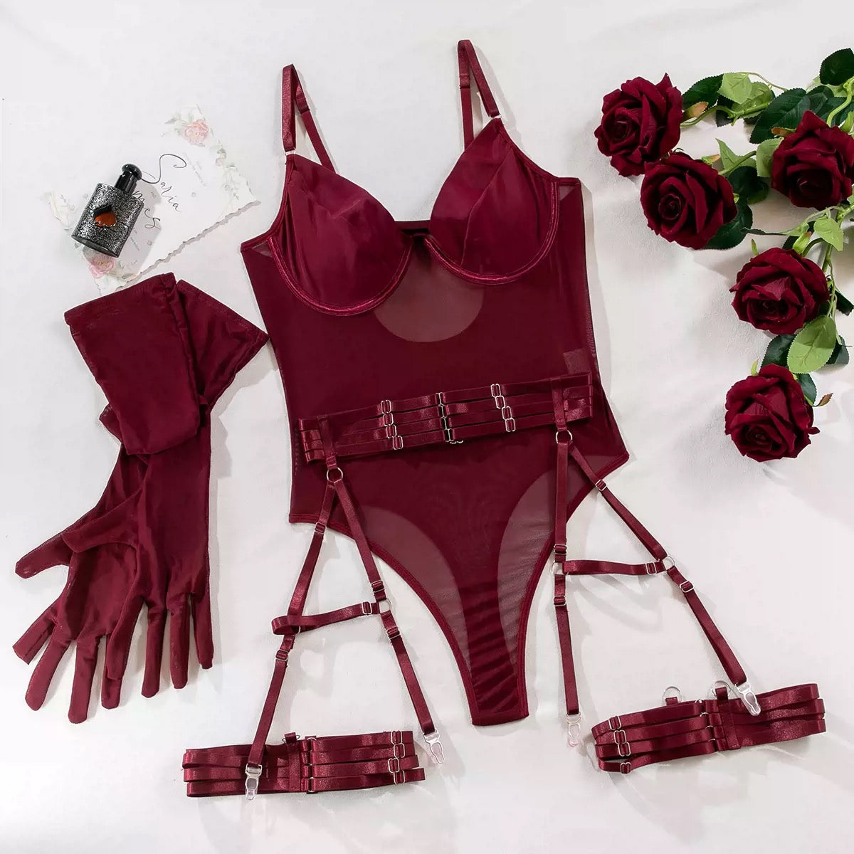 Mia Bodysuit With Thigh Cuffs And Gloves