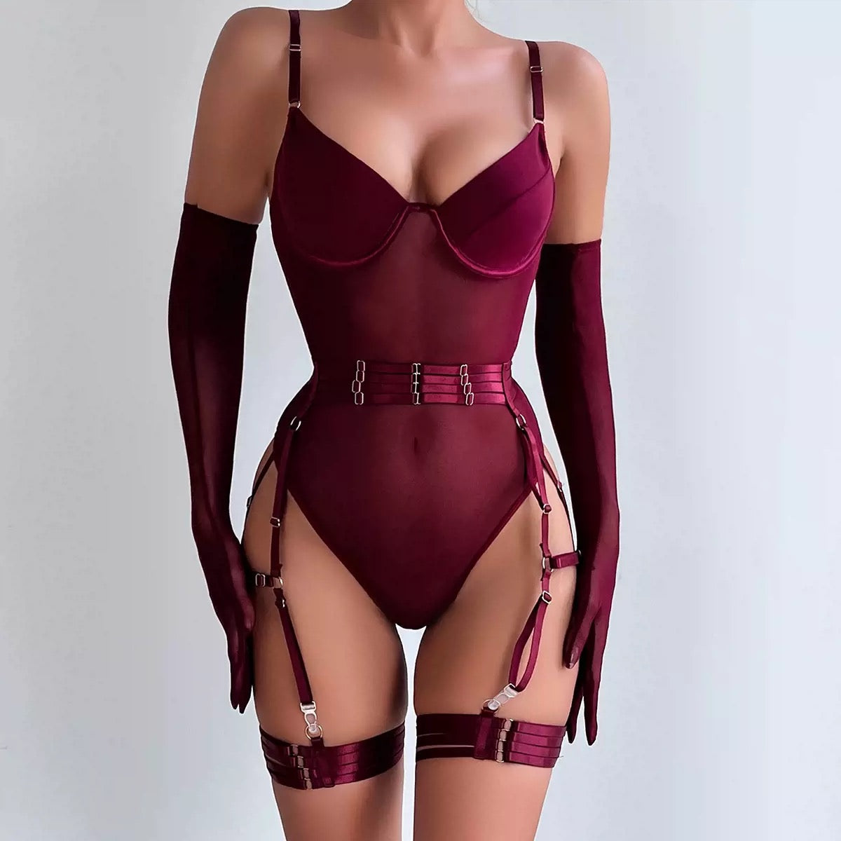 Mia Bodysuit With Thigh Cuffs And Gloves