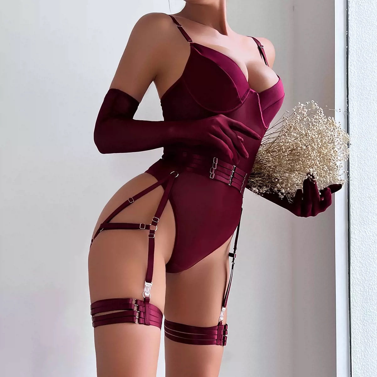 Mia Bodysuit With Thigh Cuffs And Gloves