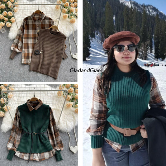 Original Picture of Sansa Plaid Shirt With Sweater