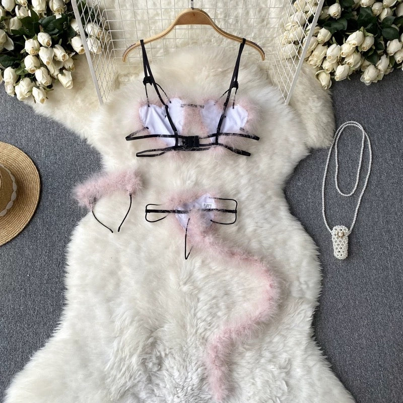 pink faux fur lingerie