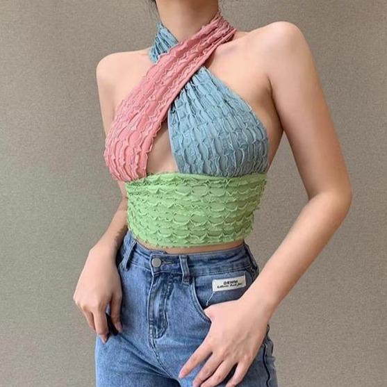 Colorblock Halter Neck Top
