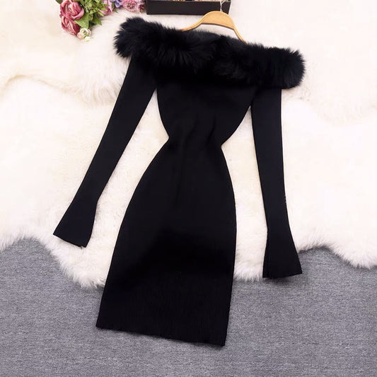 Maria Fur Shoulder Bodycon Dress