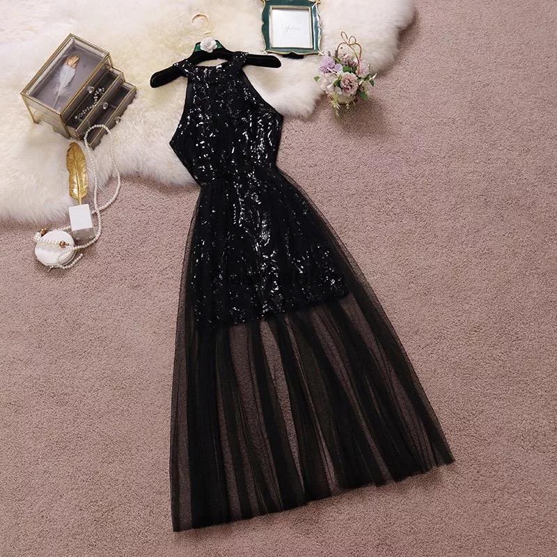 Liam Sequin Off Shoulder Halter Dress