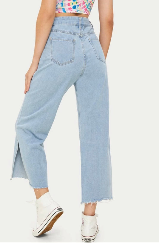 Solid Split Wide Leg Jeans