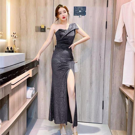 Black Slit Shimmery Dress