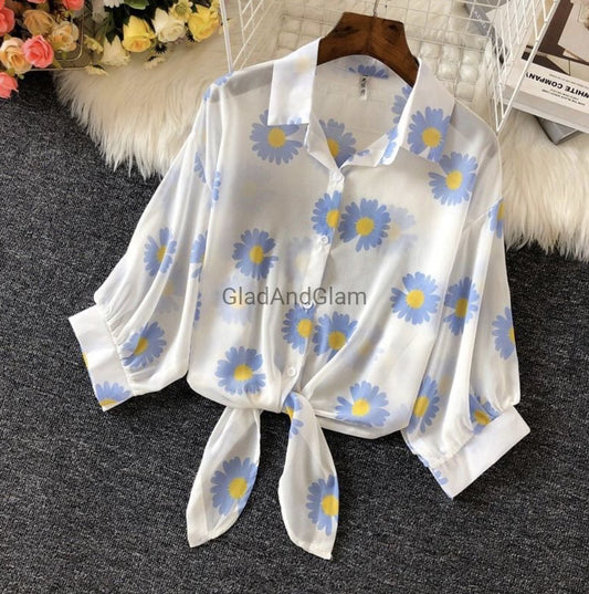 blue shirt floral print