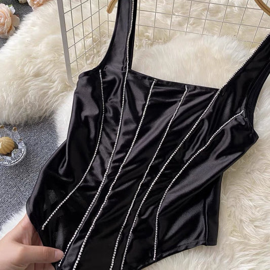 Eva Rhinestone Satin Blouse