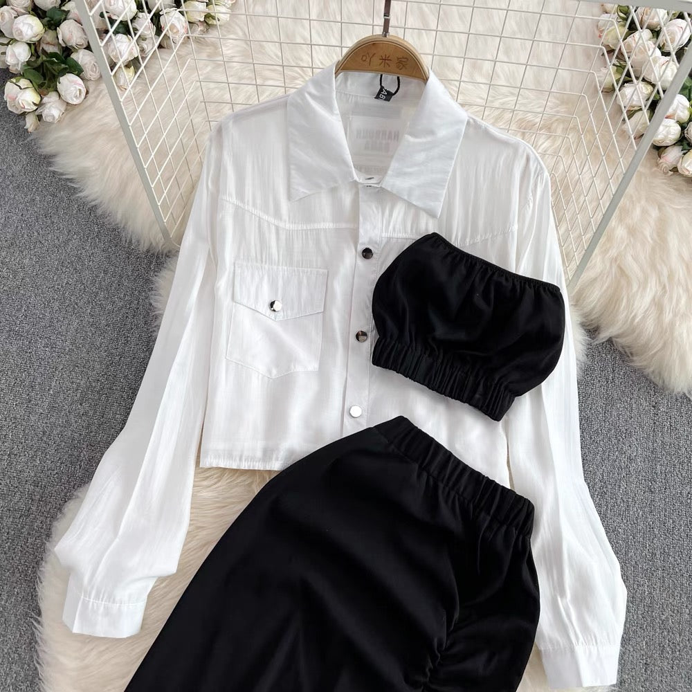 White shirt, black top