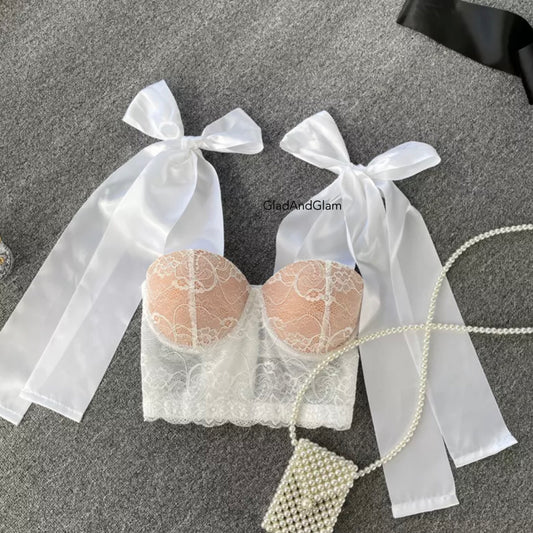 White Shoulder Bow Bustier