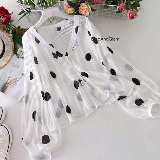 White Polka Chiffon Shirt