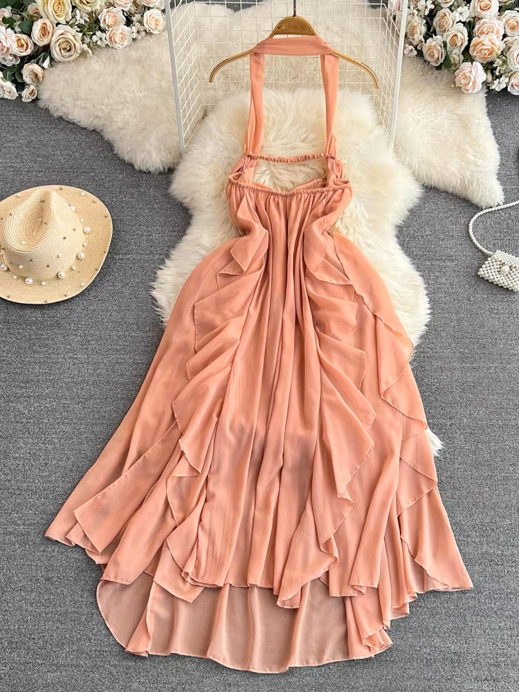 Bella Peach Ruffle Dress