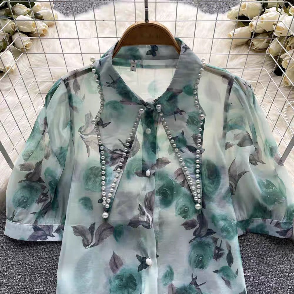 Green Pearl Floral Shirt