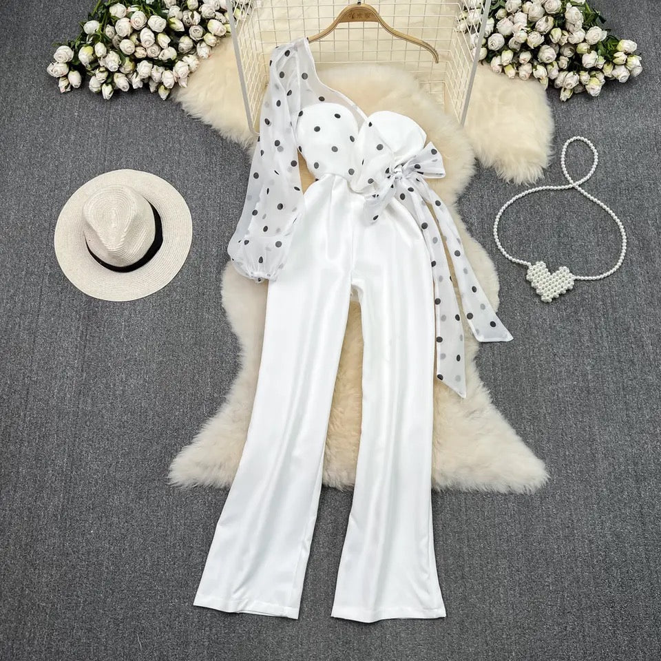 One Shoulder Polka Jumpsuit