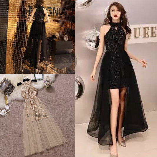 Liam Sequin Off Shoulder Halter Dress