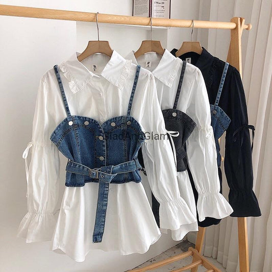 Alexa Shirt With Denim Cami Vest