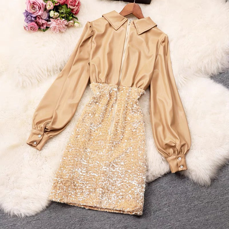 Sequin Leather Dress