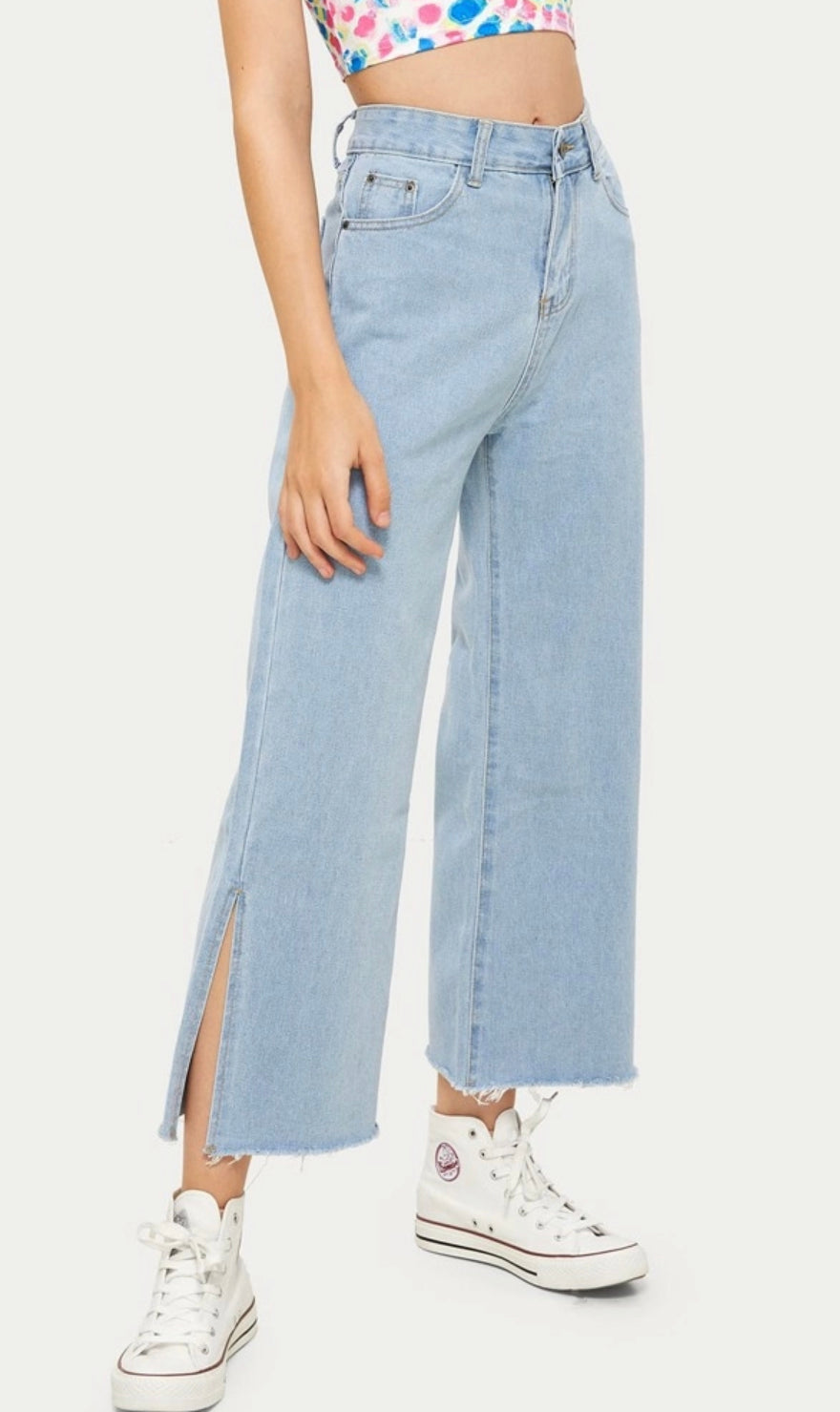 Solid Split Wide Leg Jeans