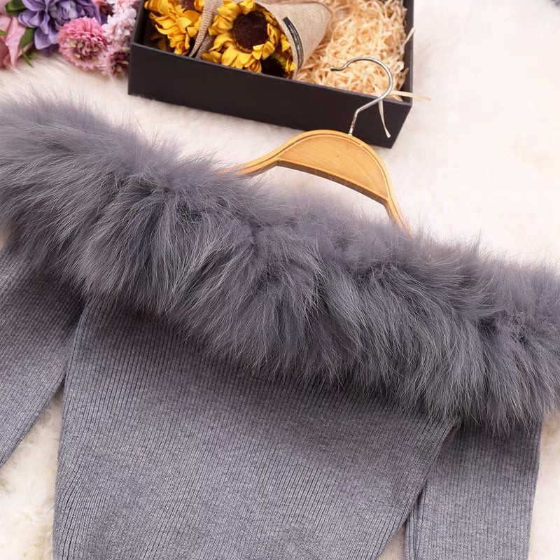 Maria Fur Shoulder Bodycon Dress