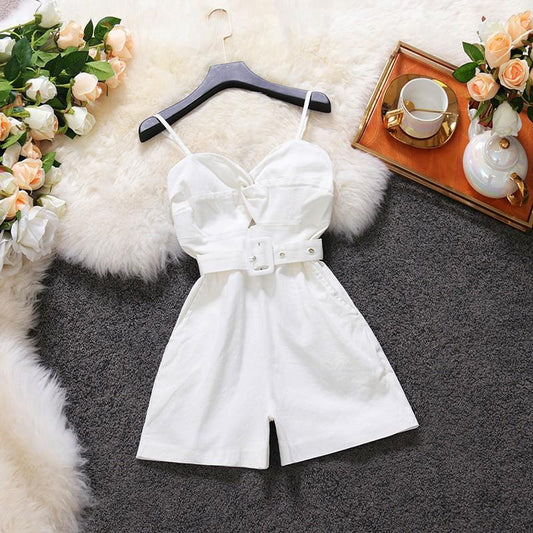 White Belted Romper