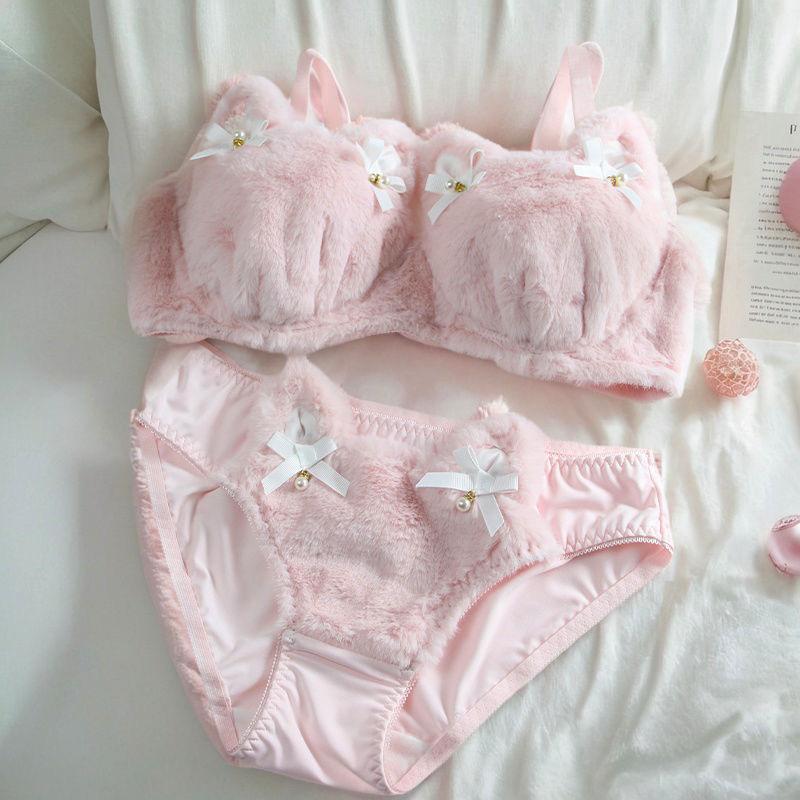 Pink Bow Ribbon Fur Lingerie