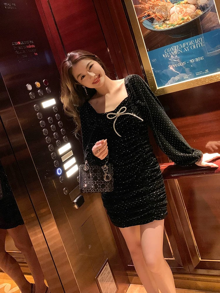 Sarah Ruched Velvet Dress