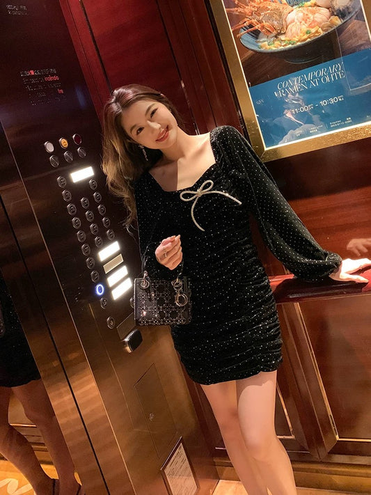Sarah Ruched Velvet Dress