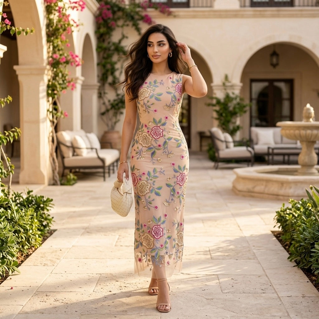 Noir Embroidered Midi Dress