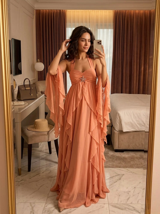 Bella Peach Ruffle Dress