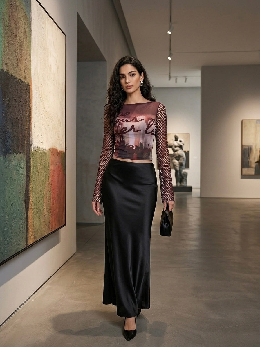 Nour Fishnet Sleeve Top