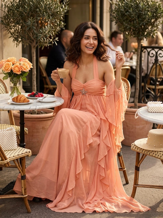 Bella Peach Ruffle Dress
