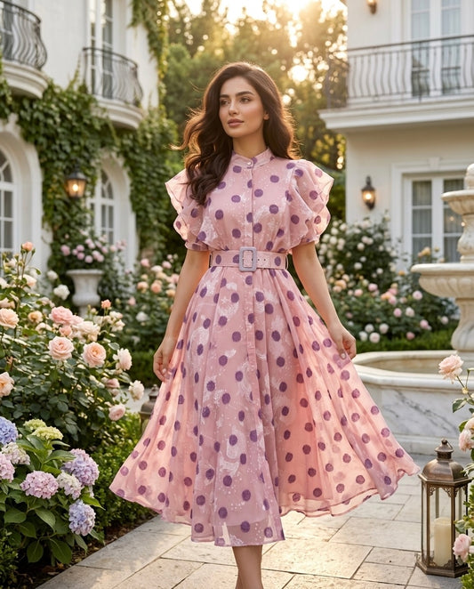 Veronica Polka Belted Midi Dress