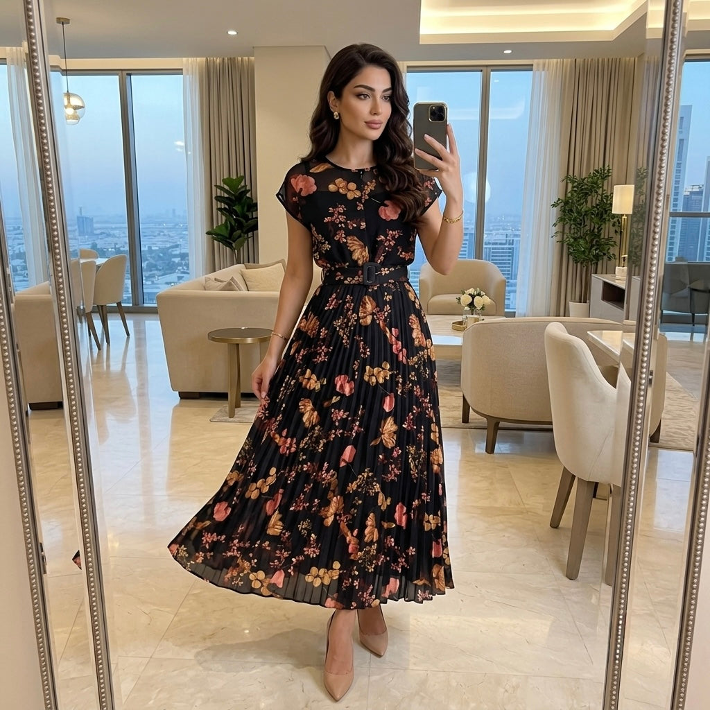 Kylie Floral Pleated Maxi Dress