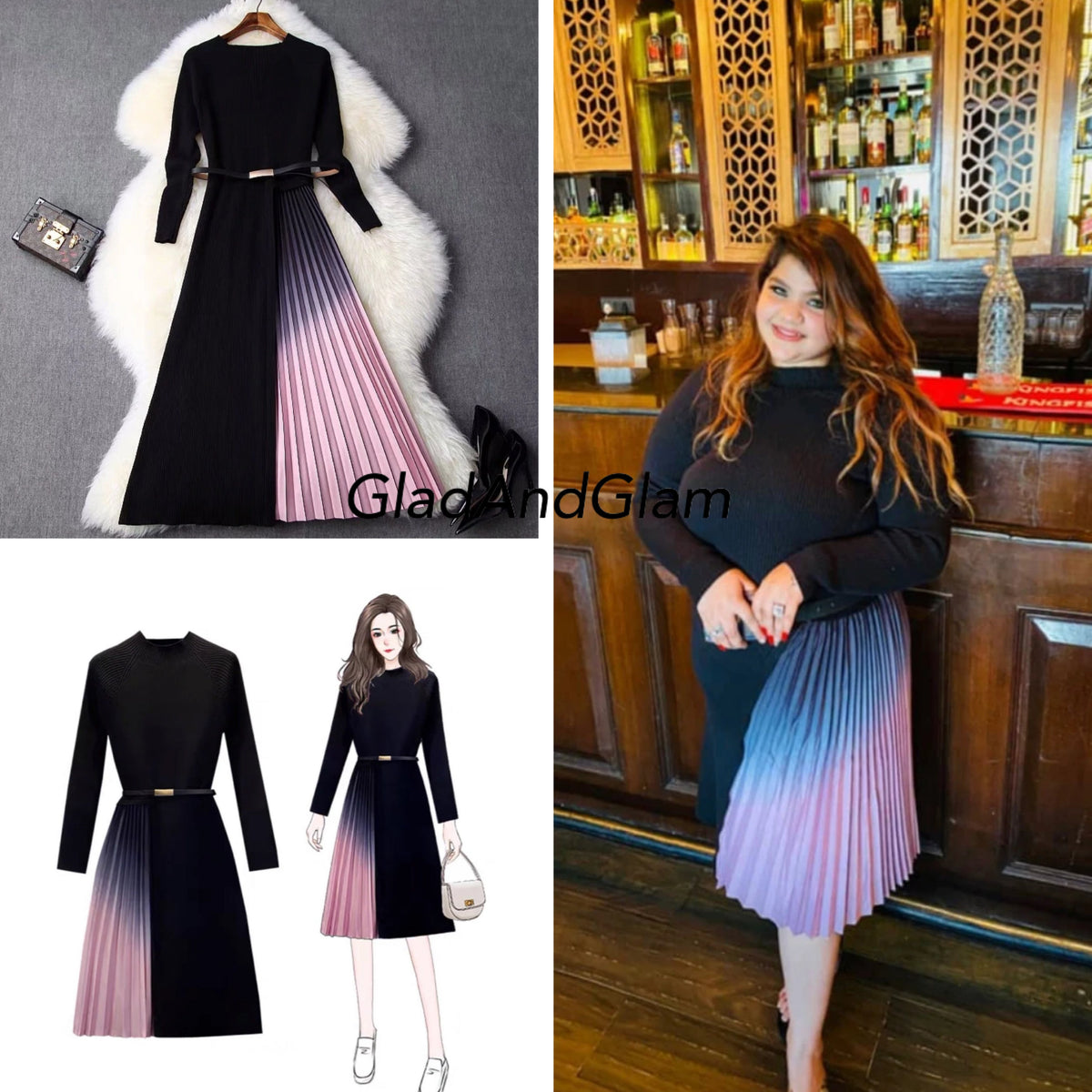 Original Picture of Kelly Gradient Pleated Dress