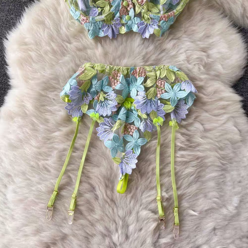 Cute Embroidered Lingerie Set