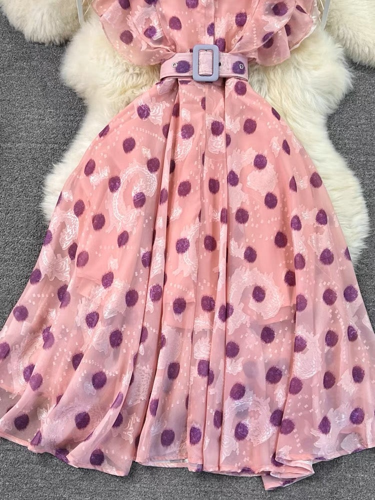 Pink Dress with purple polka