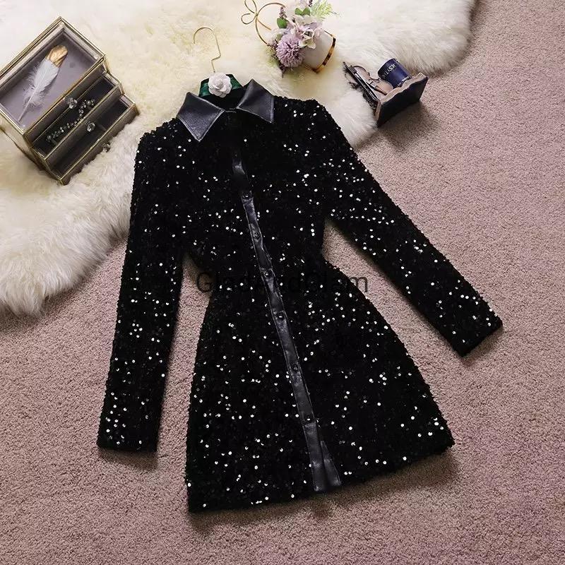 Katy Buttoned Sequin Dress