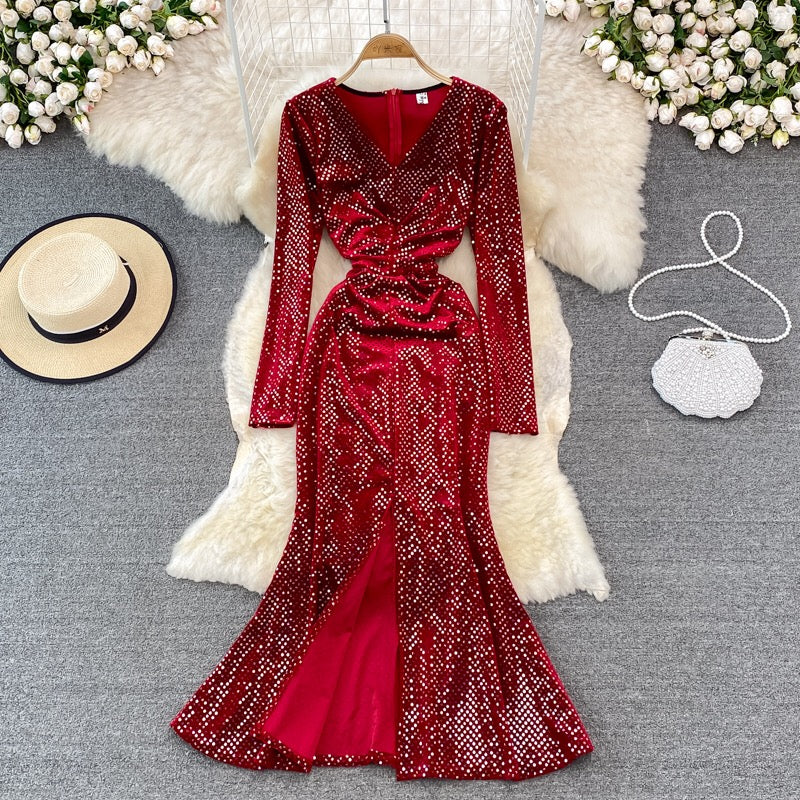 Emma Sequin Slit Dress