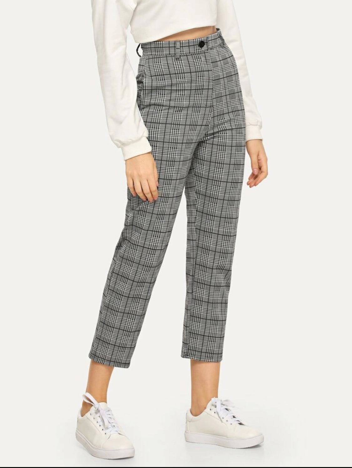 Plaid Button Decoration Pants