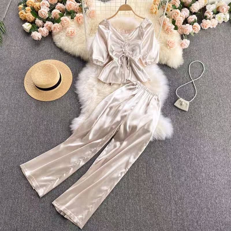 Beige Satin Co-Ords