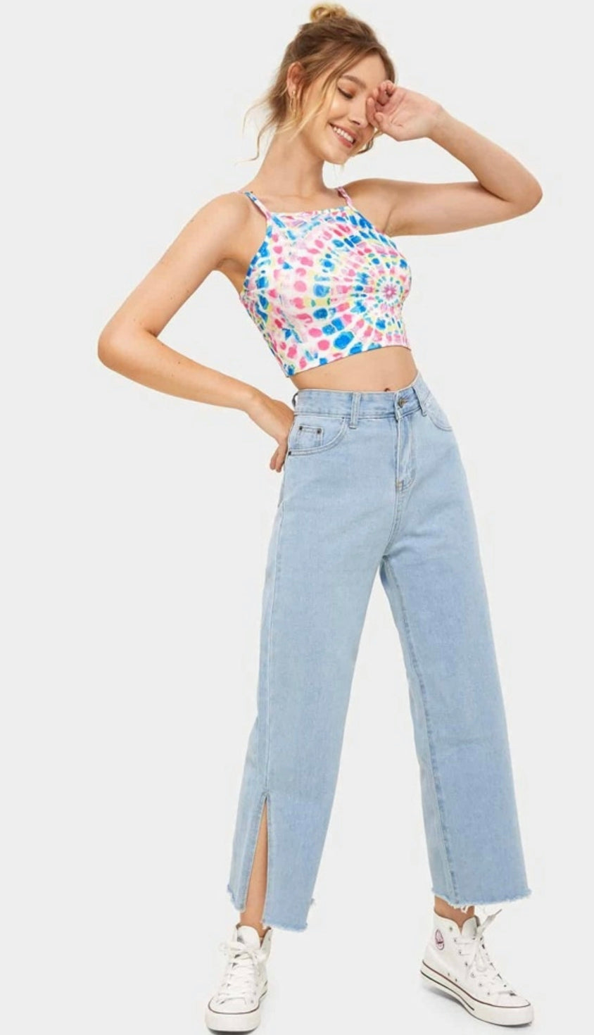 Solid Split Wide Leg Jeans