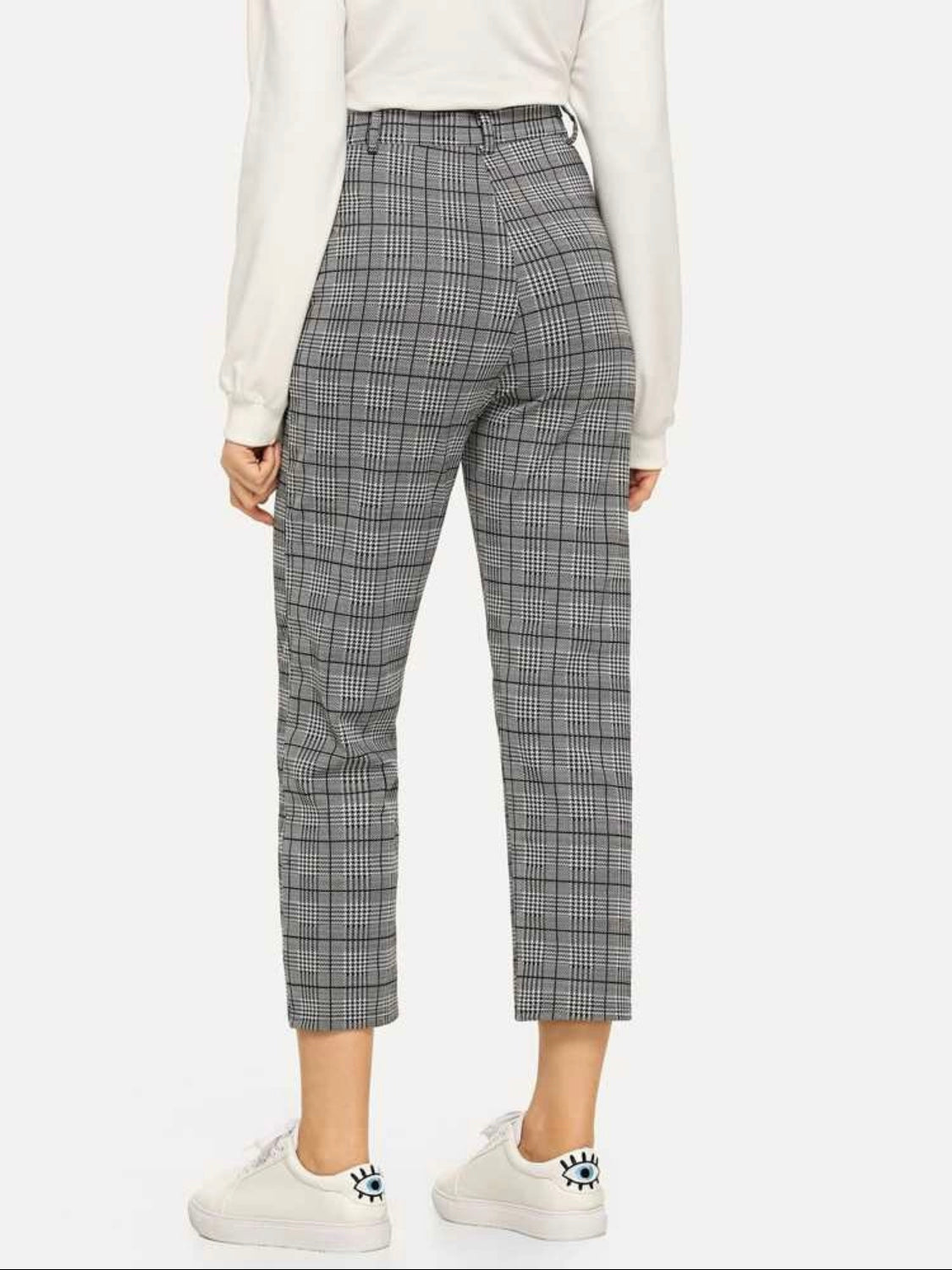 Plaid Button Decoration Pants