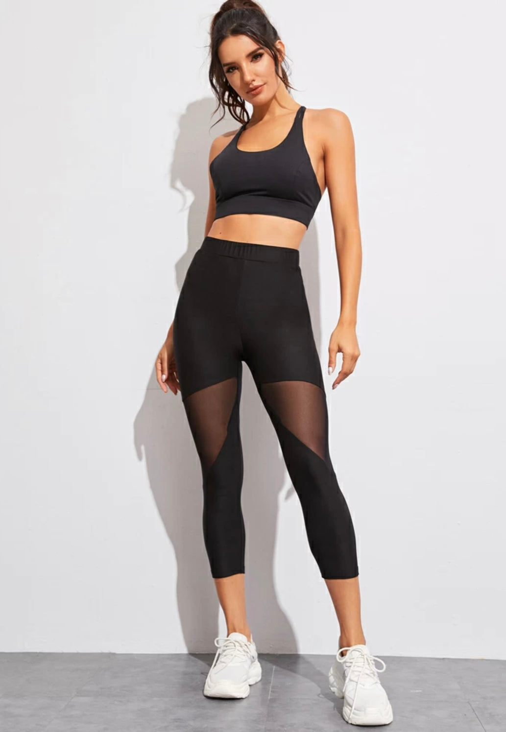 Black mesh insert leggings top