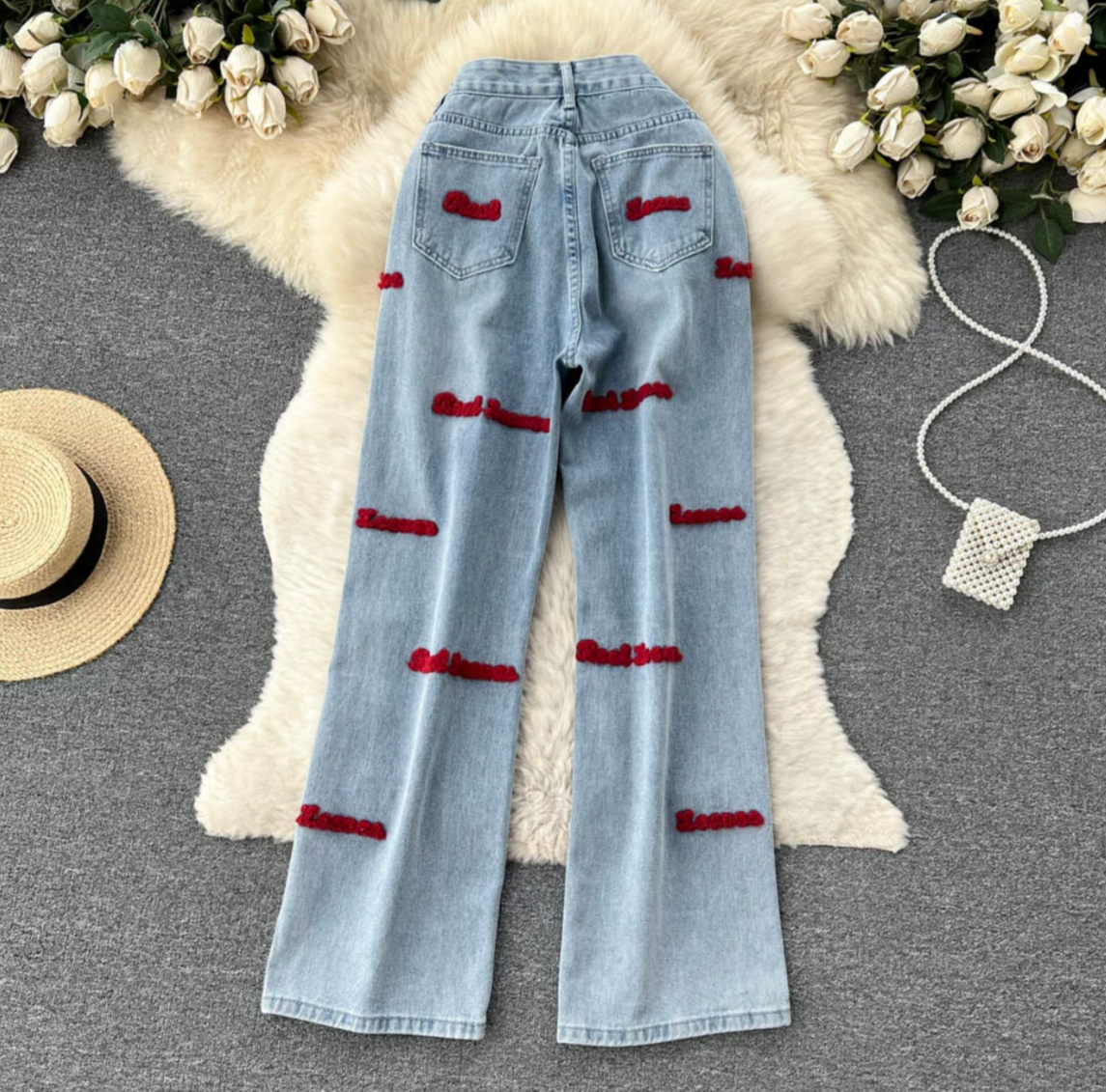 Blue and red denim