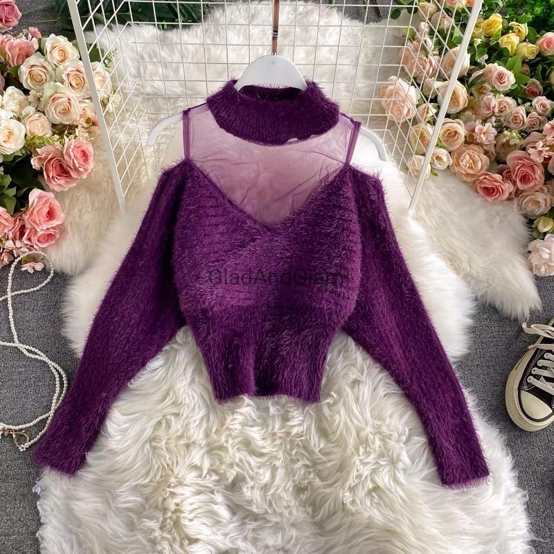 Amberly V-Neck Mesh Pullover