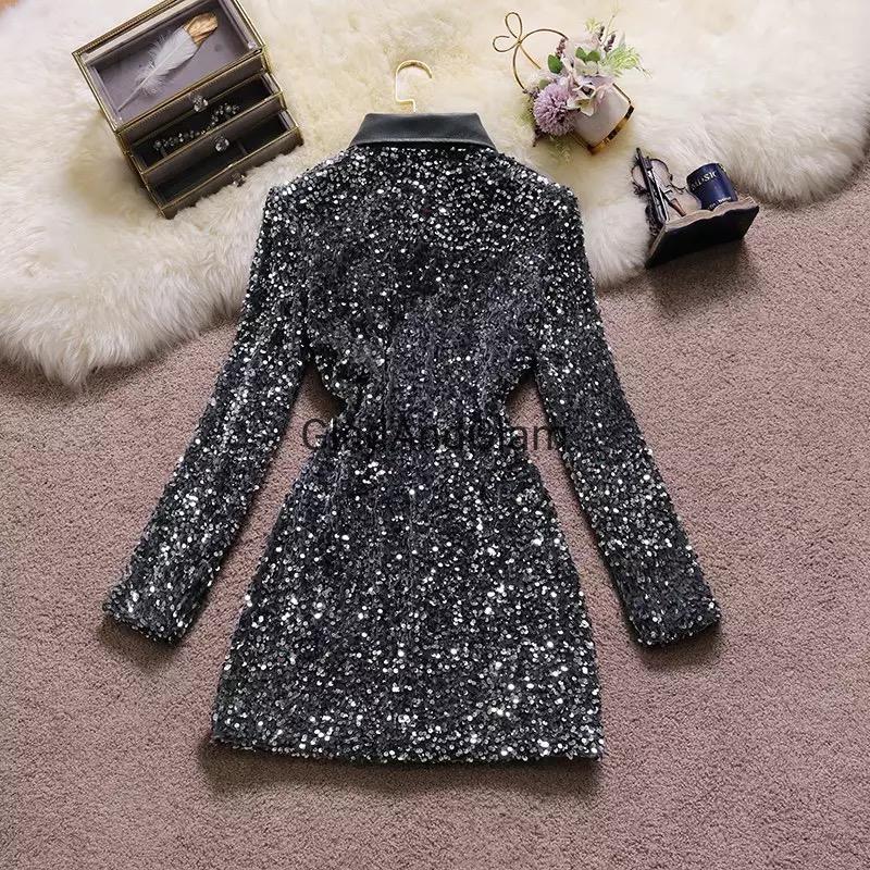 Silver Buttoned Sequin Dress